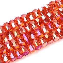 Оранжево-Красный Гальванизируйте прозрачное стекло бисер нитей, колонка, граненые, с покрытием AB цвета, оранжево-красный, 2.5~3x4~5x3~3.5 мм, отверстие : 0.7~0.9 мм, около 146~150 шт / нитка, 15.55~15.94 дюйм (39.5~40.5 см)