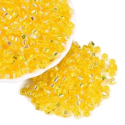 Gold FGB Transparent Colours Glass Seed Beads, Rainbow Plated, Round Hole, Barrel, Gold, 4x3.5mm, Hole: 0.9~1mm, about 3750pcs/pound