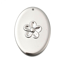 Нержавеющая Сталь Цвет 304 подвески из нержавеющей стали, овальные с цветком, цвет нержавеющей стали, 49x35x3 мм, отверстие : 1.8 мм