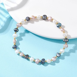 Разноцветный Браслеты из натурального культивированного пресноводного жемчуга кейши и бисера для женщин, самородки, красочный, бисер: 2 мм & 4.5~7 мм, внутренний диаметр: 2.09 дюйм (5.3 см)