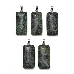 Jaspe Kambaba Pendentifs de jaspe kambaba naturel, charme rectangle, avec 304 mousqueton en acier inoxydable sur les balles, couleur inox, 44~45x19~20x8~9mm, Trou: 7.5x4mm