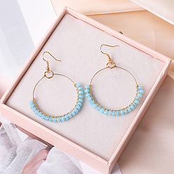 Светло-Голубой Серьги-подвески в форме ронделя из сплава и стекла, золотые, Небесно-голубой, 48 мм