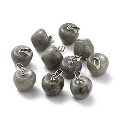 Labradorite Natural Labradorite Pendants, with Platinum Brass Loops, Apple, 14~15x14x14mm, Hole: 6x3mm