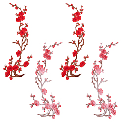 Красный 4шт. нашивки из ткани с компьютерной вышивкой "Зимняя сладость", наклеить патч, аксессуары для костюма, аппликация, красные, 390x125x1.5 мм