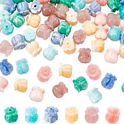 Gemischte Farbe 60 Stk. 6 färbt synthetische Korallenperlen, gefärbt, Ton zwei, imitatorische Jade, Tulpe, Gemischte Farbe, 8.5x8 mm, Bohrung: 1.5 mm, 10 Stk. je Farbe