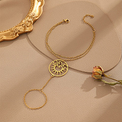 Золотой 304 браслеты из звеньев нержавеющей стали для женщин, кольцо с солнцем, золотые, 6.30~8.27 дюйм (16~21 см)