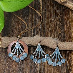 Fan Ожерелья и комплекты серег-подвесок из сплава эмали и дерева, Красная медь, вентилятор, 70x35 мм