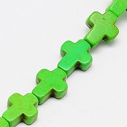 Зеленый лайм Синтетических нитей бирюзовые бусы, окрашенные, крестик, зеленый лайм, 10x8x3 мм, отверстие : 1 мм, около 38 шт / нитка, 15 дюйм