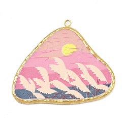 Pink Печатные 304 подвески из нержавеющей стали, треугольные, вакуумное покрытие pvd, реальный 18 k позолоченный, розовые, 33x38.5x2 мм, отверстие : 2 мм