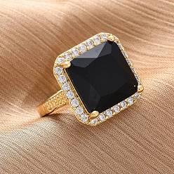 Настоящее золото 18K Латунные кольца-манжеты с микропаве и прозрачным цирконием для женщин, Sqaure, со стеклом, без кадмия и без свинца, долговечный, стойки покрытие, реальный 18 k позолоченный, внутренний диаметр: 17 мм