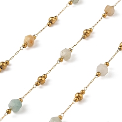 Flower Amazonite Ионное покрытие (ip) 304 цепи из нержавеющей стали, с натуральным цветком амазонитом, пайки, без кадмия и без свинца, с катушкой, 2~6 мм