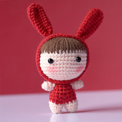 Rabbit DIY Cartoon Doll Pendant Decoration Crochet Kit(without Instruction), Including Plastic Doll Eyes, Cotton Thread, Crochet Hook Needle, Knit Needle, Locking Stitch Marker, Rabbit Pattern, 12x6cm
