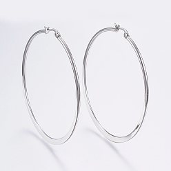 Нержавеющая Сталь Цвет Устойчивые к потускнению 304 большие серьги-кольца из нержавеющей стали, гипоаллергенные серьги, плоская форма кольца, цвет нержавеющей стали, 12 датчик, 59~61x2 мм, штифты : 0.7x1 мм