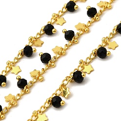 Настоящее золото 18K Латунные звездчатые цепи, со стеклом, без свинца и без кадмия, долговечный, стойки покрытие, пайки, с катушкой, реальный 18 k позолоченный, 3x2x1 мм