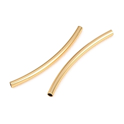 Real 18K Gold Plated SHEGRACE Brass Tube Beads, Curved Tube, Cadmium Free & Nickel Free & Lead Free, Real 18K Gold Plated, 25x1.5mm, Hole: 1.2mm
