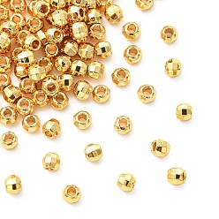 Real 18K Gold Plated SHEGRACE Brass Round Beads, Cadmium Free & Nickel Free & Lead Free, Faceted, Real 18K Gold Plated, 3x3x2.5mm, Hole: 1.2mm