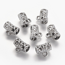 Silver Alloy Tube Bails, Loop Bails, Bail Beads, Long-Lasting Plated, Tube, Silver Color Plated, 12x9x6mm, Hole: 1mm, Inner Diameter: 4mm