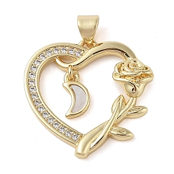 Real 18K Gold Plated Brass Micro Pave Clear Cubic Zirconia Pendants, Cadmium Free & Lead Free, with Shell, Heart, Real 18K Gold Plated, 23.5x24.5x4mm, Hole: 4x3.5mm