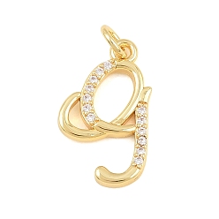 Letter G Brass Micro Pave Clear Cubic Zirconia Pendants, Letter Charms, Cadmium Free & Lead Free, Real 18K Gold Plated, Letter G, 18.5x11x2mm, Hole: 5mm