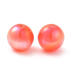 Rouge Orange Perles de résine opaques irisées, perles de bonbons, ronde, rouge-orange, 12x11.5mm, Trou: 2mm