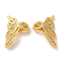 Настоящее золото 18K Латунные микро проложить кубического циркония подвески, крыло, реальный 18 k позолоченный, 11x16x5 мм, отверстие : 3 мм
