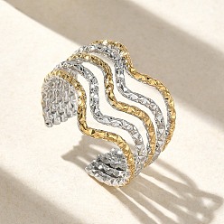 Золотой & Цвет Нержавеющей Стали 304 Многослойные открытые кольца-манжеты из нержавеющей стали для женщин, ионное покрытие (ip), золотые и нержавеющая сталь цвет, 18 мм, Внутренний диаметр: 18 мм.