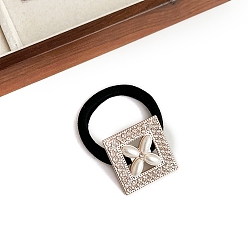 Квадрат Эластичные резинки для волос с блестящими стразами, с пластиковой имитационной жемчужиной, держатель для хвоста для девочек и женщин, квадратный, 54 мм