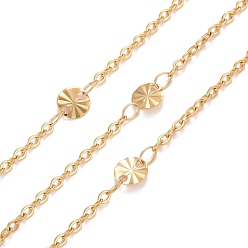 Золотой Вакуумное покрытие pvd 304 плоские круглые звенья из нержавеющей стали, пайки, с катушкой, золотые, 3x2x0.5 мм