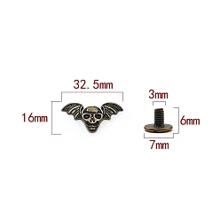 Antique Bronze Zinc Alloy Decorative Buttons, Skull, Antique Bronze, 1.6x3.25cm
