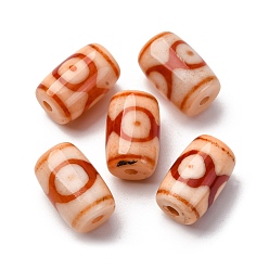 3-Глаза Тибетского стиля бусы дзи, природных бисера агат, баррель, окрашенная и подогревом, розовые, 3 -eye, 16x10.5 мм, отверстие : 2.5 мм