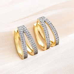 Настоящее золото 18K Латунные серьги-кольца из прозрачного кубического циркония, долговечный, без свинца и без кадмия, двухслойное кольцо, реальный 18 k позолоченный, 19x19.5x9 мм
