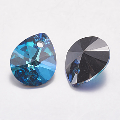 Bermuda Blue Faceted K9 Glass Rhinestone Charms, Imitation Austrian Crystal, Drop, Bermuda Blue, 10x8x4.5mm, Hole: 1.2mm
