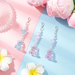 (52) Непрозрачная лаванда Подвесные украшения из прозрачных акриловых бусин, с карабин-лобстерами , медведь со звездой, разноцветные, 71.5 мм