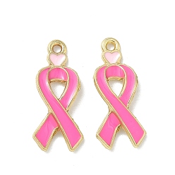 Золотой Подвески из эмали и сплава, осознание лента прелести, золотые, 24x10x3 мм, отверстие : 1.5 мм