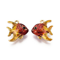 (123L) Белый крем непрозрачный блеск Ионное покрытие (ip) 304 подвески из нержавеющей стали с эмалью, рыба, со стразами, без свинца и без кадмия, реальный 18 k позолоченный, огнеупорный кирпич, 16x15.5x6 мм, отверстие : 1.4 мм