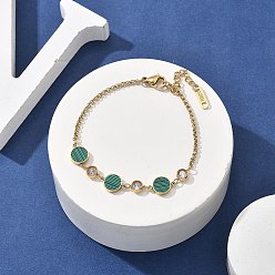 Морско-зеленый Ионное покрытие (ip) 304 браслеты из нержавеющей стали, роло цепи ювелирные изделия для женщин, с кубическим цирконием и эмалью, реальный 18 k позолоченный, плоско-круглые, цвета морской волны, 6-5/8 дюйм (16.8 см)