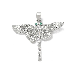 Платинированный Латунные микро проложить кубического циркония подвески, стрекоза прелести, Реальная платина, 24x29x4 мм, отверстие : 4.5x2.5 мм