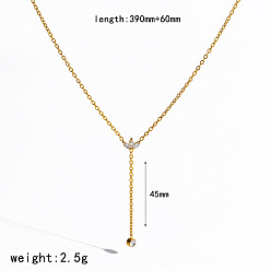 Flower 304 Stainless Steel Pave Clear Cubic Zirconia Y Tassel Necklaces, Real 18K Gold Plated, Flower, 15.35 inch(39cm)