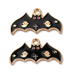 Черный Подвески из сплава хэллоуина с эмалью, летучая мышь, чёрные, 13.5x24.5x1 мм, отверстие : 2 мм
