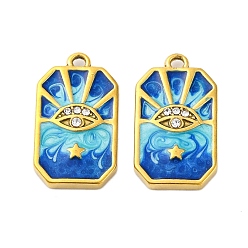Бледно-бирюзовый 304 подвески из нержавеющей стали, с стразами и эмалью, ионное покрытие (ip), реальный 18 k позолоченный, прямоугольник с шармом в виде глаз, бледные бирюзовая, 20x11x3 мм, отверстие : 1.5 мм