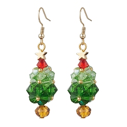 Зеленый Рождественские елки 304 серьги-подвески из нержавеющей стали и стекла, реальный 18 k позолоченный, зелёные, 55~56x14~15 мм