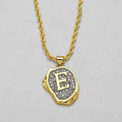 Letter E Латунные хрустальные стразы с овальным кулоном в виде буквы, платиной и золотом, Письмо E, 15.75 дюйм (40 см)