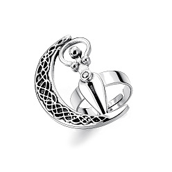 Луна Винтажные металлические манжеты с открытыми кольцами, античное серебро, луна, 15~20 мм