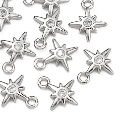 Real Platinum Plated SHEGRACE Brass Clear Cubic Zirconia Charms, Cadmium Free & Nickel Free & Lead Free, Star Charms, Real Platinum Plated, 8x7x2mm, Hole: 2mm