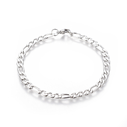Stainless Steel Color Tarnish Resistant 304 Stainless Steel Figaro Chain Bracelets, with Lobster Claw Clasps, Stainless Steel Color, 8-1/8 inch(20.6cm), 5mm