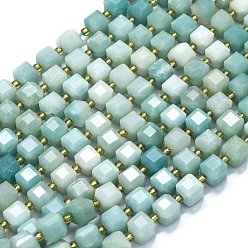 Flower Amazonite Нити бусин из натурального цветка амазонита, с бисером, граненый стол, вырезанный куб, 8~9.3x8~9.3x8~9.3 мм, отверстие : 0.6 мм, около 38 шт / нитка, 15.35'' (39 см)