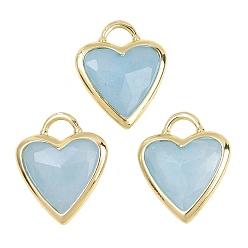 Белый Нефрит Подвески из натурального белого нефрита, Подвески в форме сердца из латуни с драгоценными камнями в оправе, окрашенные, золотые, голубой, 22x18.5~19x7 мм, отверстие : 5x4 мм