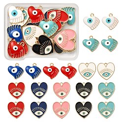 Mixed Color 20Pcs 10 Style Rack Plating Alloy Enamel Pendants, Heart with Evil Eye, Mixed Color, 18~20x18x20x2~3mm, Hole: 1.8~2mm, 2pcs/style