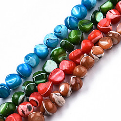 Mixed Color Natural Trochid Shell/Trochus Shell Beads Strands, Mixed Dyed and Undyed, Nuggets, Mixed Color, 7~12x5~10x4~8mm, Hole: 1mm, about 60~64pcs/strand, 15.16 inch~15.75 inch(38.5~40cm)