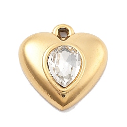Настоящее золото 18K 304 из нержавеющей стали горный хрусталь подвески, вакуумное покрытие pvd, сердце, реальный 18 k позолоченный, 17x16.5x5 мм, отверстие : 1.3 мм